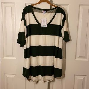 LuLaRoe Iris forest green and cream top